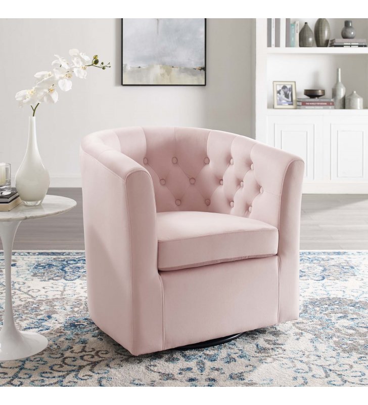 Prospect Tufted Performance Velvet Swivel Armchair in Pink - Lexmod