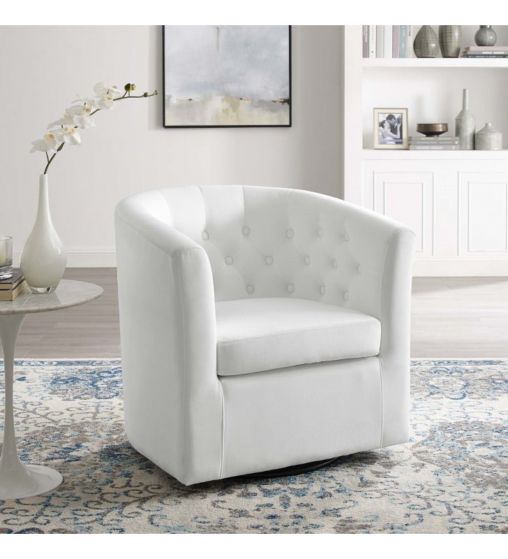 Prospect Tufted Performance Velvet Swivel Armchair in White - Lexmod
