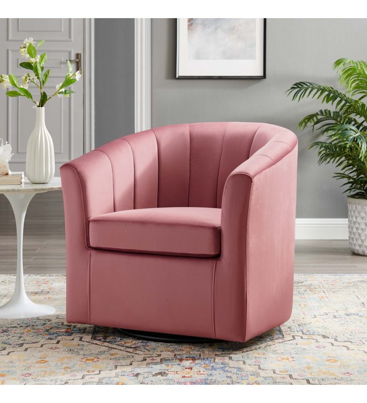 Prospect Performance Velvet Swivel Armchair in Dusty Rose - Lexmod