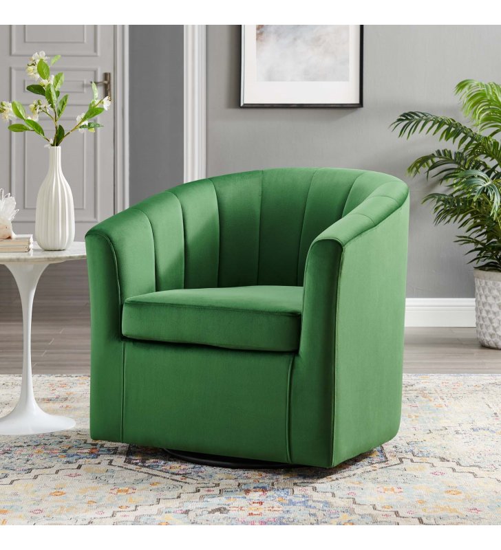 Prospect Performance Velvet Swivel Armchair in Emerald - Lexmod