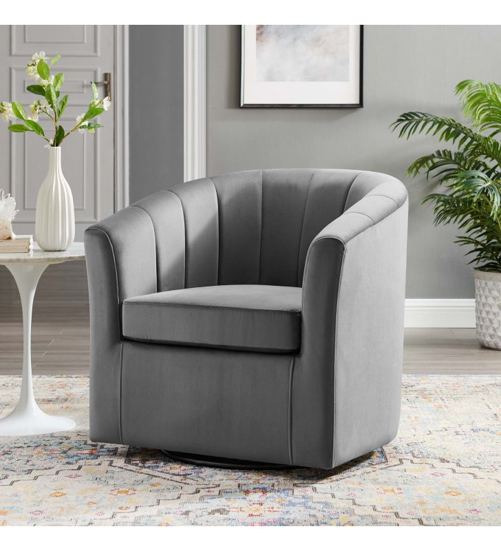 Prospect Performance Velvet Swivel Armchair in Light Gray - Lexmod