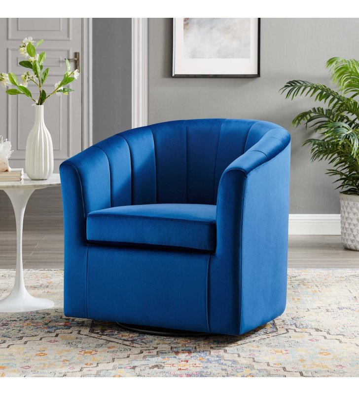 Prospect Performance Velvet Swivel Armchair in Navy - Lexmod