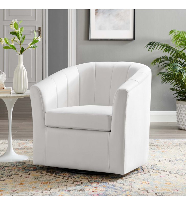 Prospect Performance Velvet Swivel Armchair in White - Lexmod