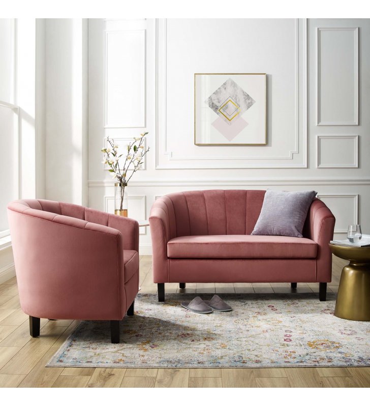 Prospect Channel Tufted Performance Velvet Loveseat and Armchair Set in Dusty Rose - Lexmod
