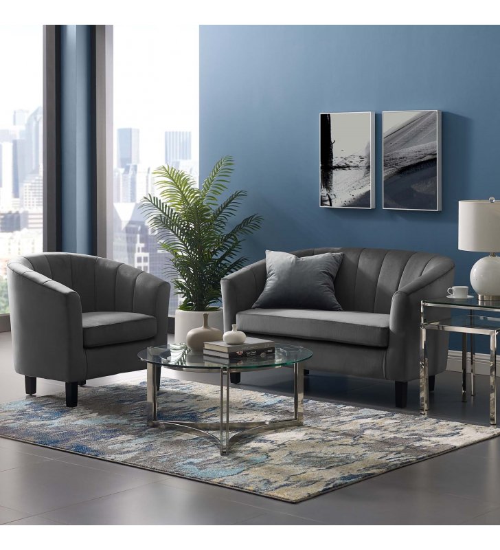 Prospect Channel Tufted Performance Velvet Loveseat and Armchair Set in Gray - Lexmod