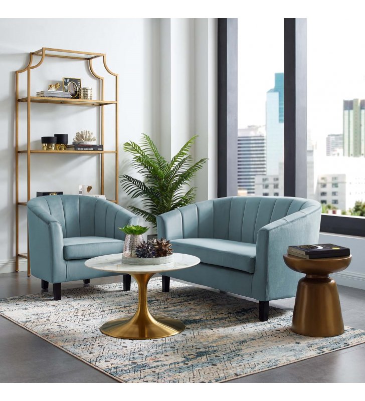 Prospect Channel Tufted Performance Velvet Loveseat and Armchair Set in Light Blue - Lexmod
