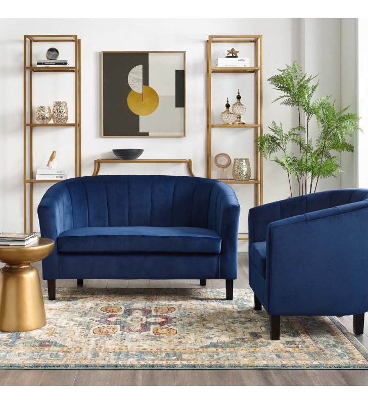 Prospect Channel Tufted Performance Velvet Loveseat and Armchair Set in Navy - Lexmod