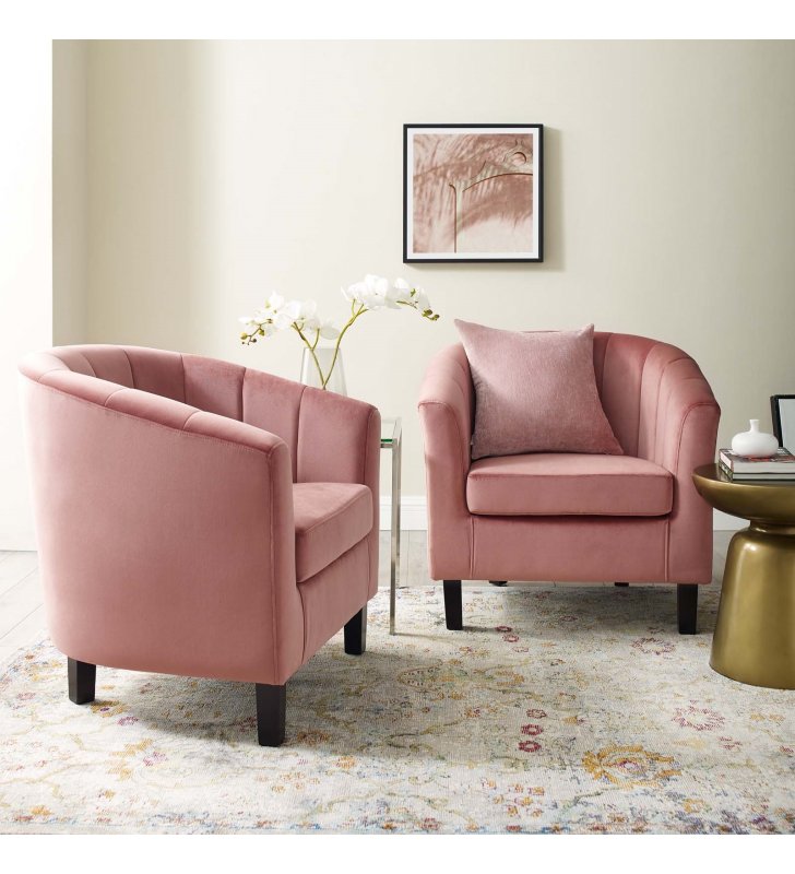 Prospect Channel Tufted Performance Velvet Armchair Set of 2 in Dusty Rose - Lexmod