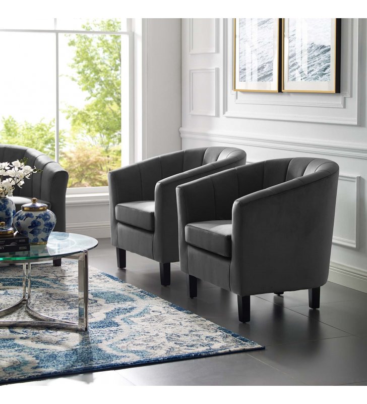 Prospect Channel Tufted Performance Velvet Armchair Set of 2 in Gray - Lexmod