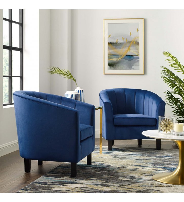 Prospect Channel Tufted Performance Velvet Armchair Set of 2 in Navy - Lexmod