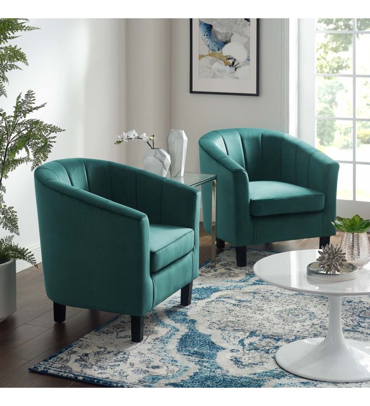 Prospect Channel Tufted Performance Velvet Armchair Set of 2 in Teal - Lexmod