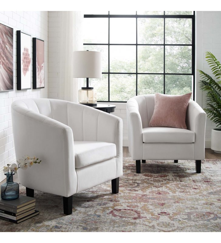 Prospect Channel Tufted Performance Velvet Armchair Set of 2 in White - Lexmod