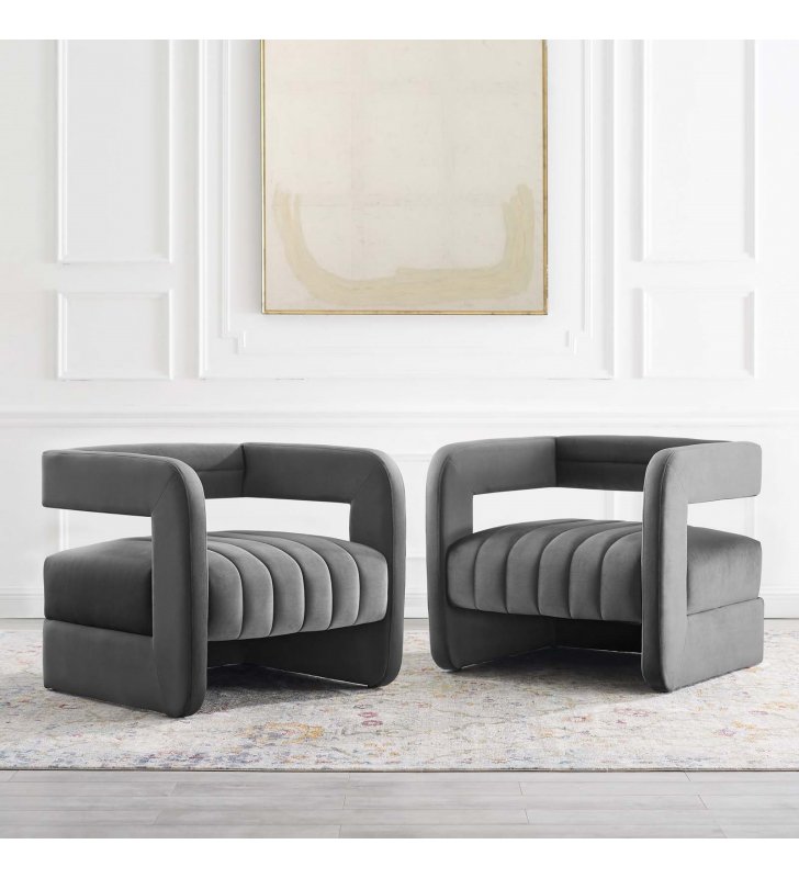 Range Tufted Performance Velvet Accent Armchair Set of 2 in Charcoal - Lexmod