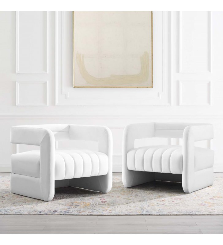 Range Tufted Performance Velvet Accent Armchair Set of 2 in White - Lexmod