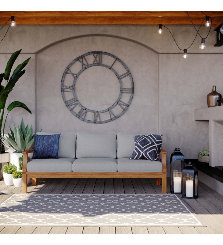 Marina Outdoor Patio Teak Sofa in Natural Gray - Lexmod