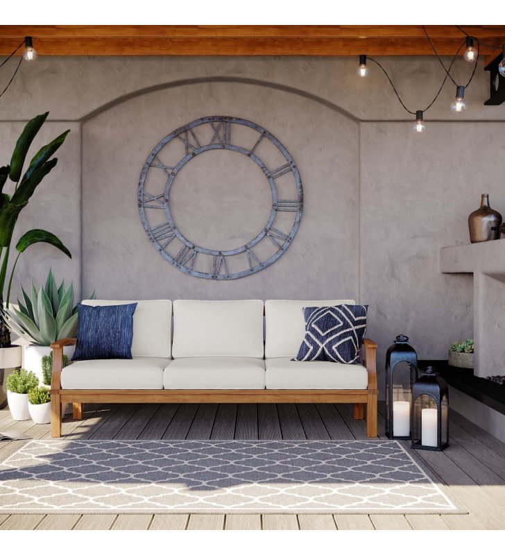 Marina Outdoor Patio Teak Sofa in Natural White - Lexmod