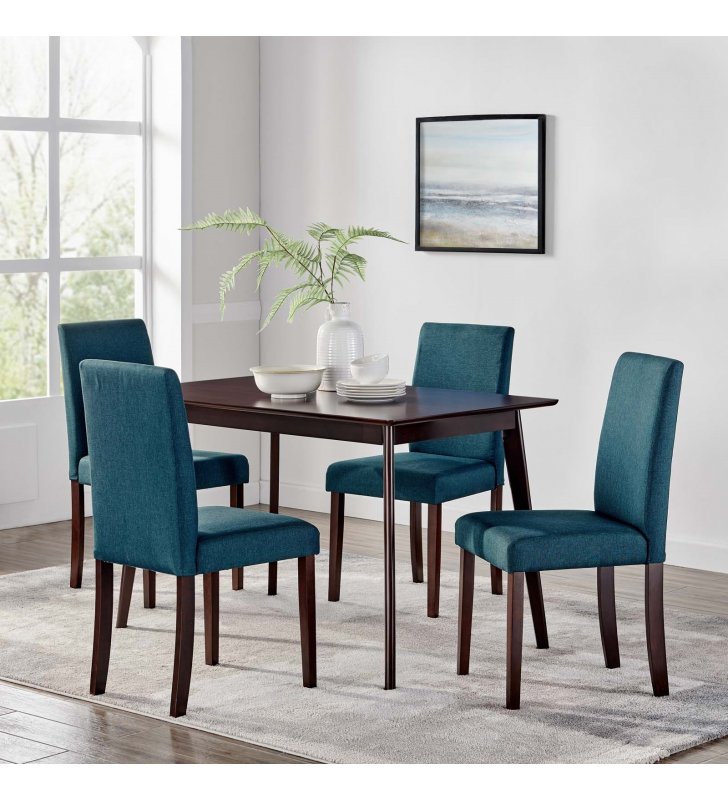 Prosper 5 Piece Upholstered Fabric Dining Set in Cappuccino Blue - Lexmod