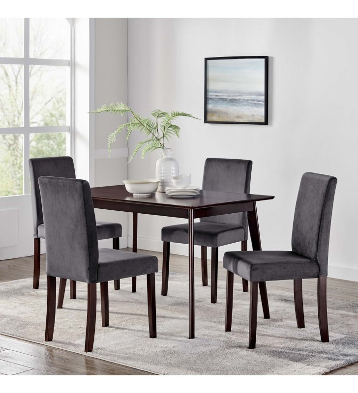 Prosper 5 Piece Upholstered Velvet Dining Set in Cappuccino Gray - Lexmod