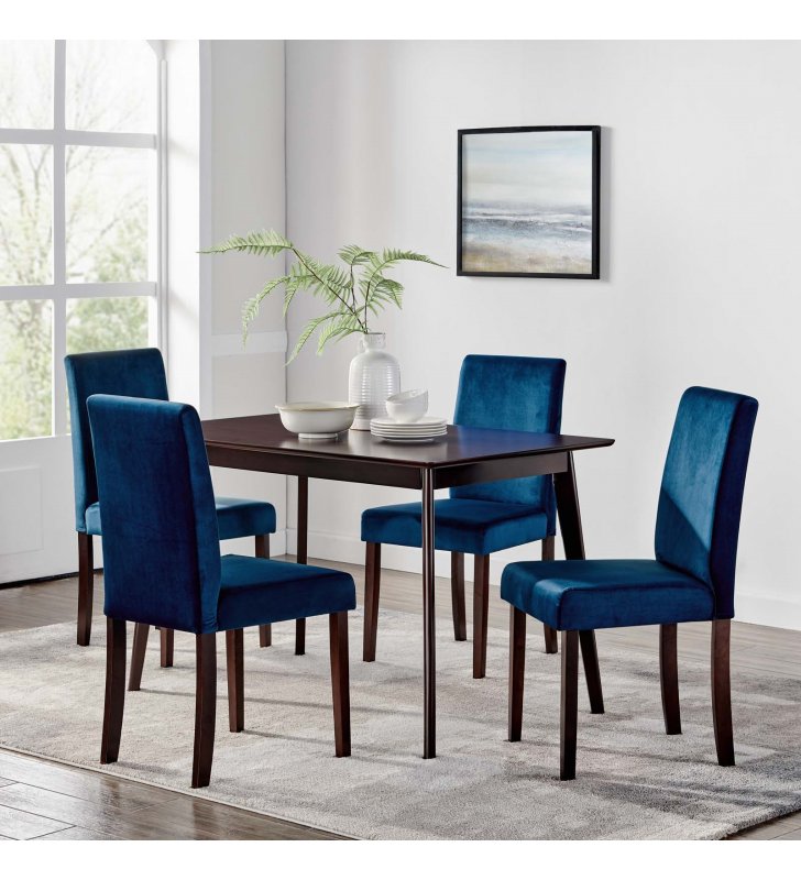 Prosper 5 Piece Upholstered Velvet Dining Set in Cappuccino Navy - Lexmod
