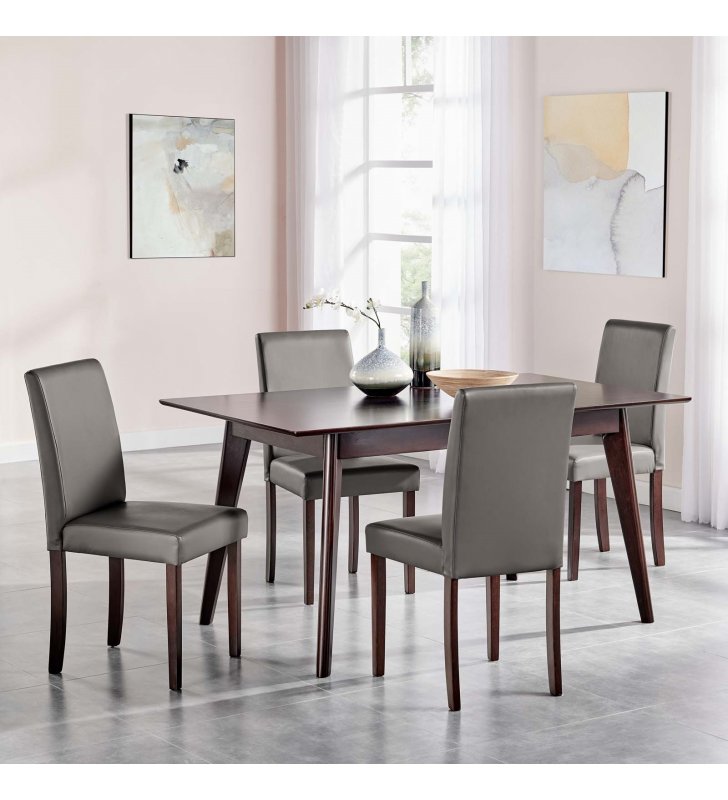 Prosper 5 Piece Faux Leather Dining Set in Cappuccino Gray - Lexmod