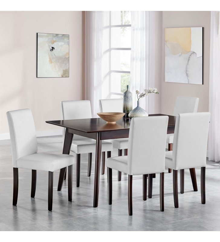 Prosper 7 Piece Faux Leather Dining Set in Cappuccino White - Lexmod