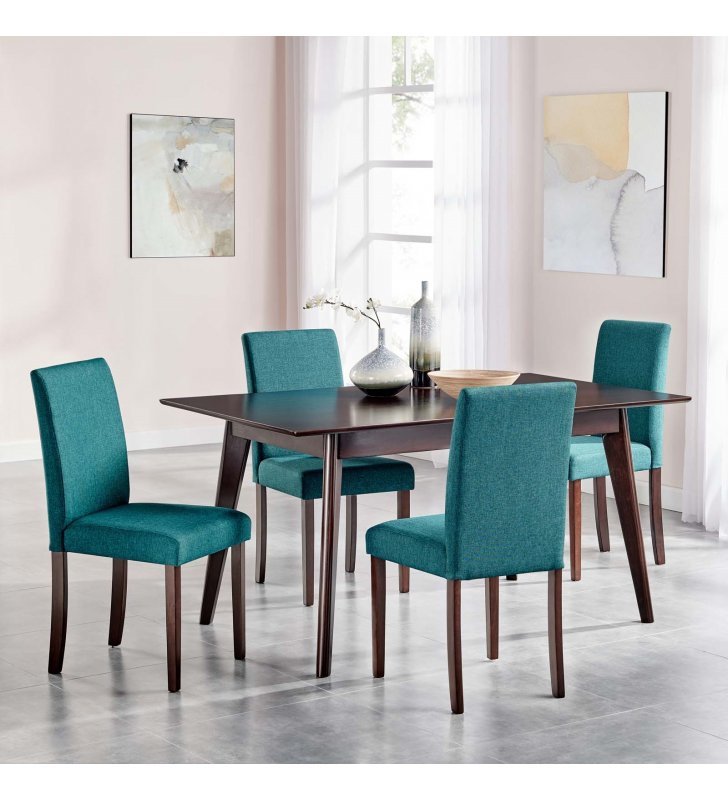 Prosper 5 Piece Upholstered Fabric Dining Set in Cappuccino Teal - Lexmod