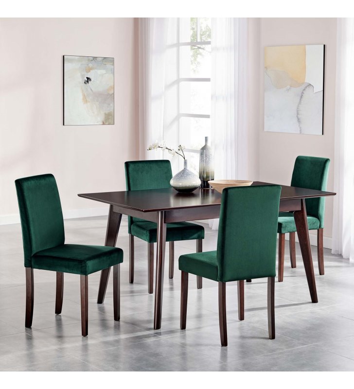 Prosper 5 Piece Upholstered Velvet Dining Set in Cappuccino Green - Lexmod