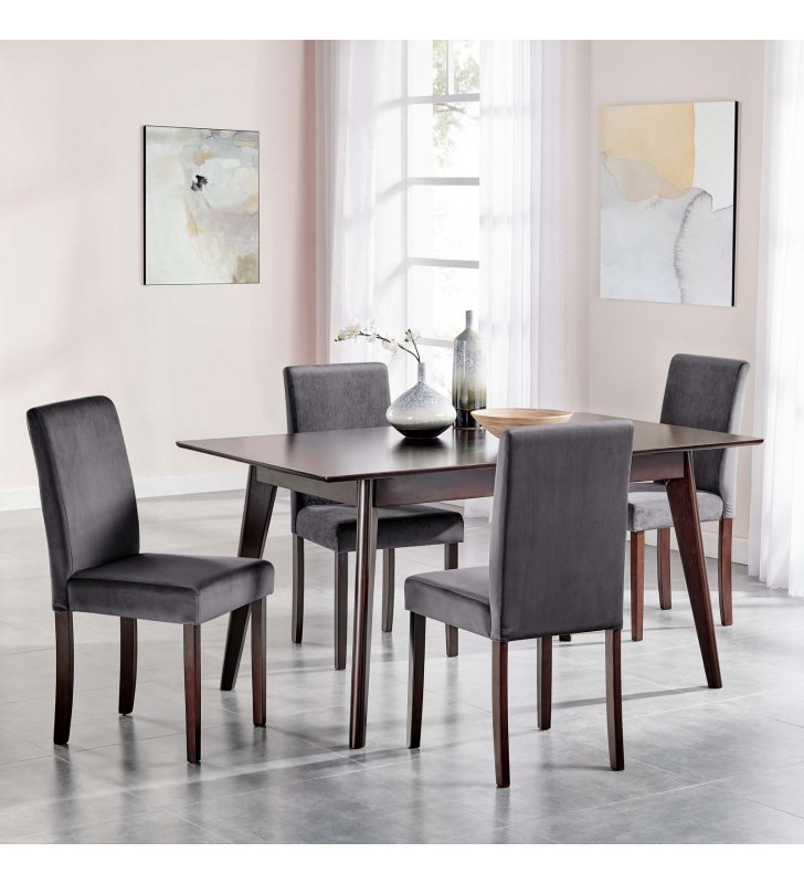 Prosper 5 Piece Upholstered Velvet Dining Set in Cappuccino Gray - Lexmod