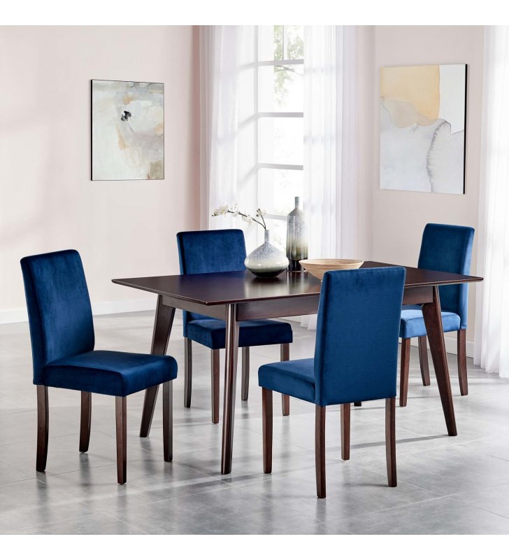 Prosper 5 Piece Upholstered Velvet Dining Set in Cappuccino Navy - Lexmod