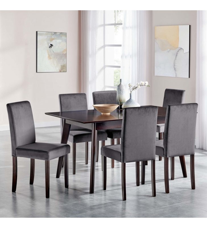 Prosper 7 Piece Upholstered Velvet Dining Set in Cappuccino Gray - Lexmod