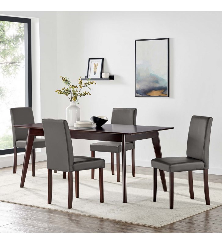 Prosper 5 Piece Faux Leather Dining Set in Cappuccino Gray - Lexmod