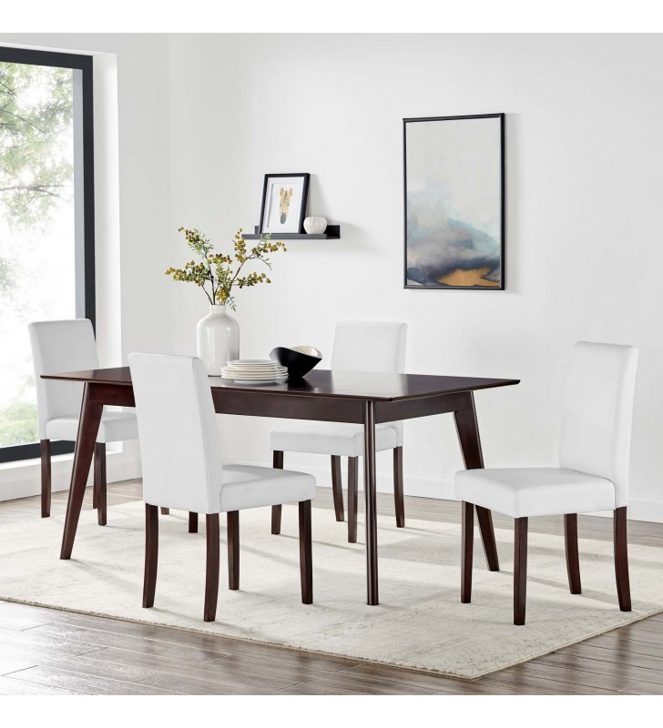 Prosper 5 Piece Faux Leather Dining Set in Cappuccino White - Lexmod