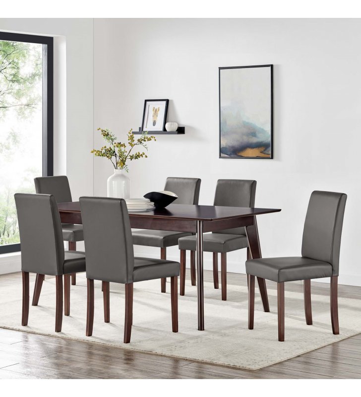Prosper 7 Piece Faux Leather Dining Set in Cappuccino Gray - Lexmod