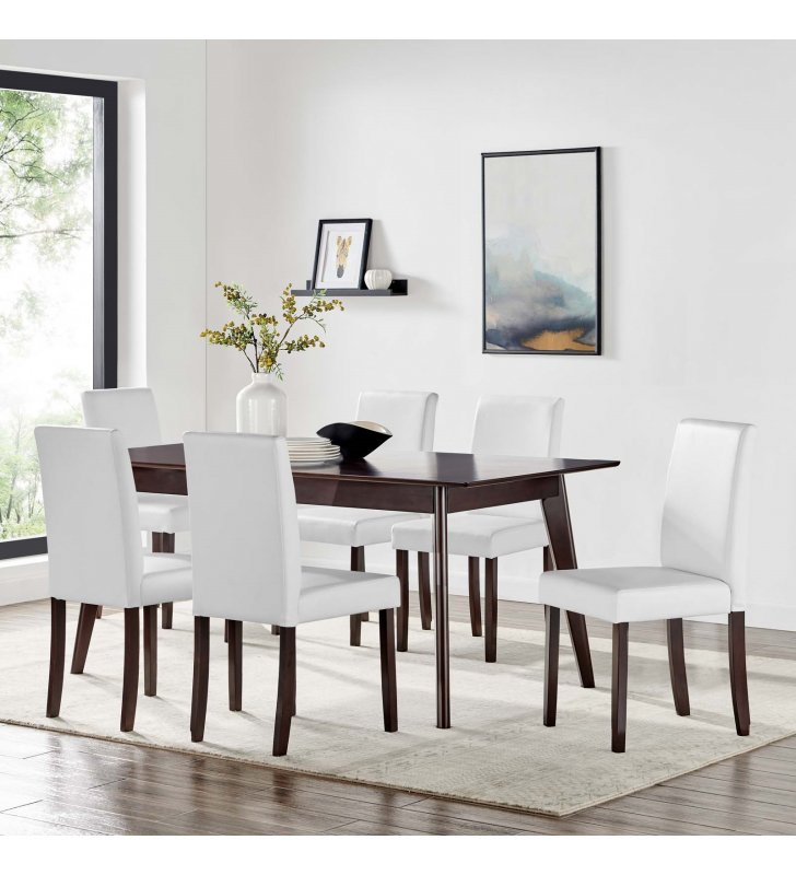 Prosper 7 Piece Faux Leather Dining Set in Cappuccino White - Lexmod
