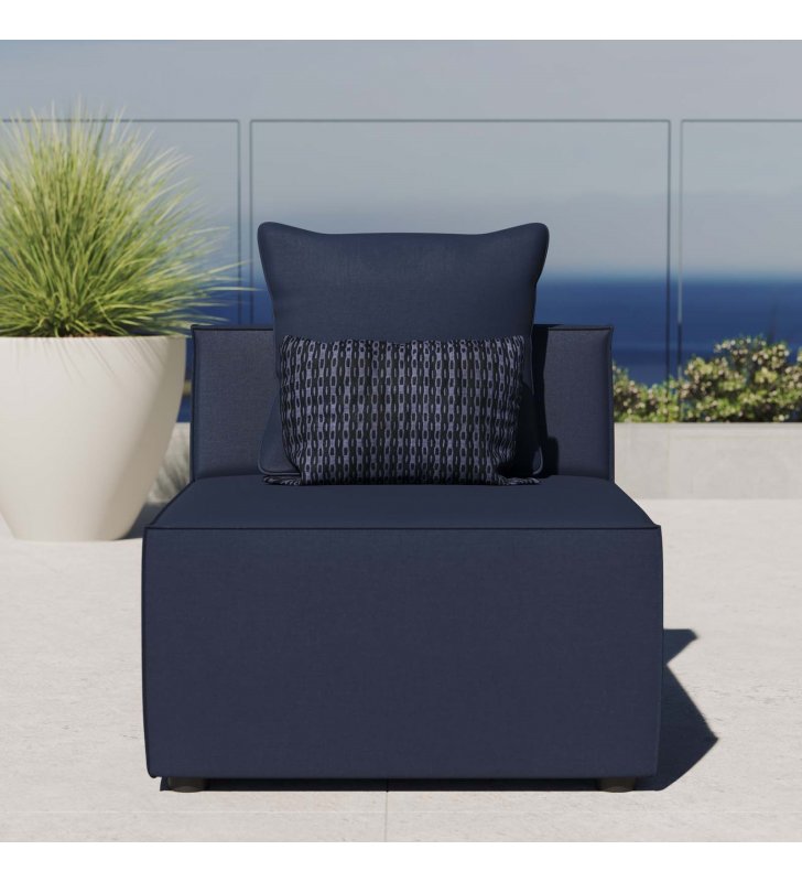 Saybrook Outdoor Patio Upholstered Sectional Sofa Armless Chair in Navy Blue - Lexmod