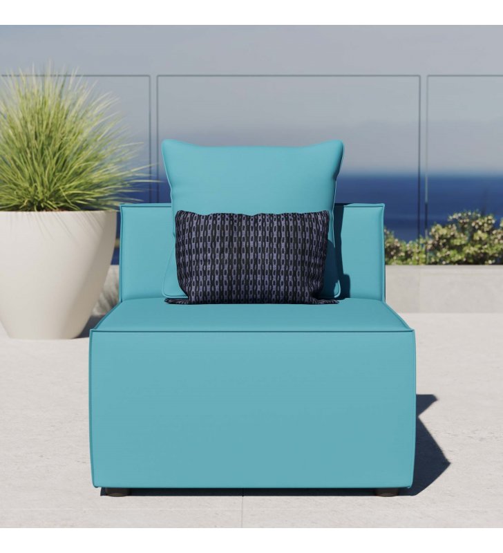 Saybrook Outdoor Patio Upholstered Sectional Sofa Armless Chair in Turquoise - Lexmod