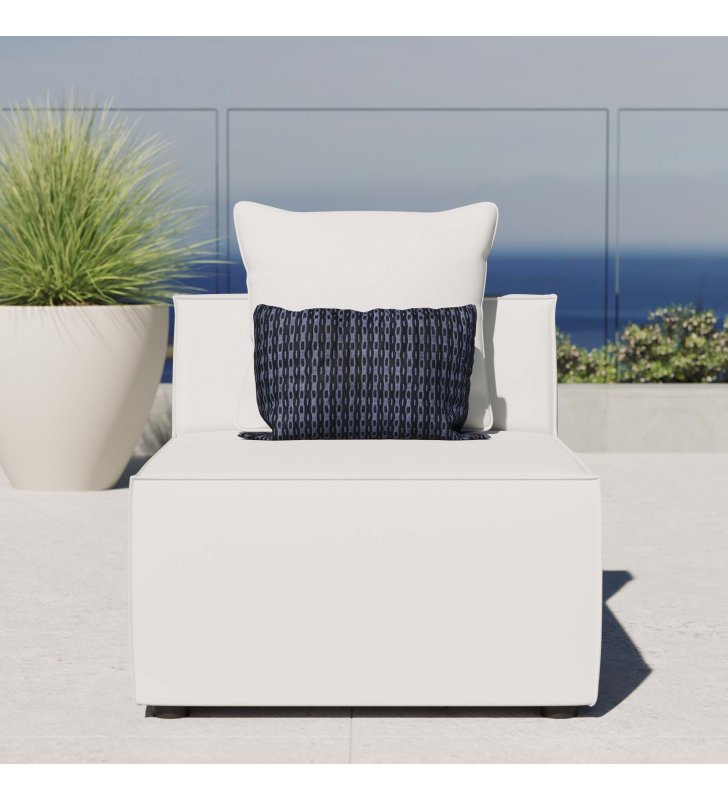 Saybrook Outdoor Patio Upholstered Sectional Sofa Armless Chair in White - Lexmod