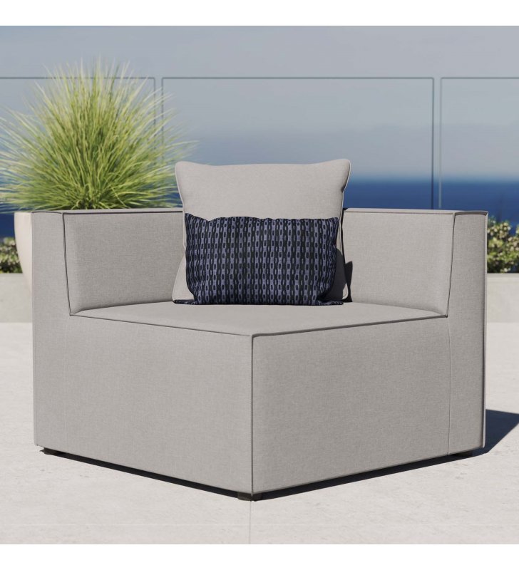 Saybrook Outdoor Patio Upholstered Sectional Sofa Corner Chair in Gray - Lexmod