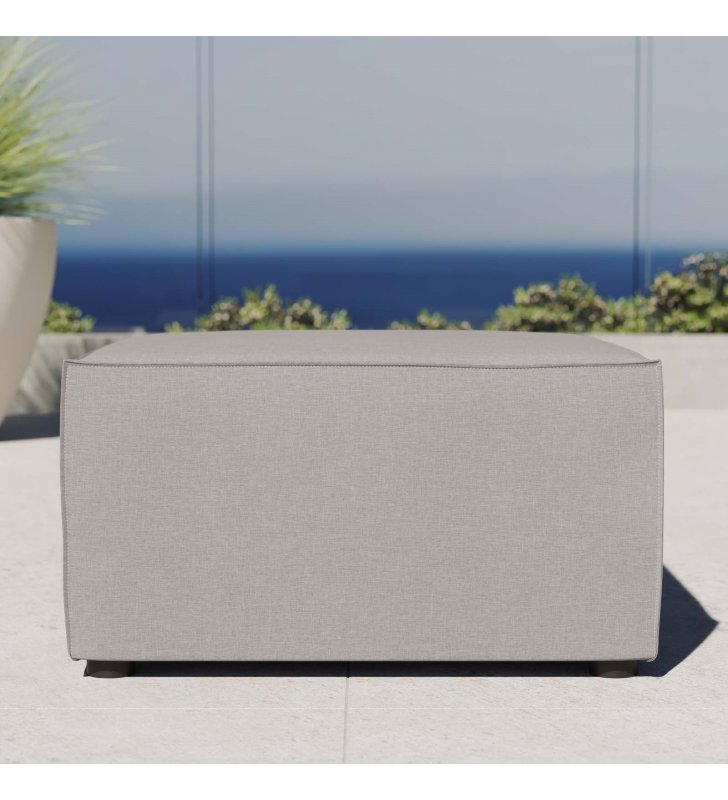 Saybrook Outdoor Patio Upholstered Sectional Sofa Ottoman in Gray - Lexmod