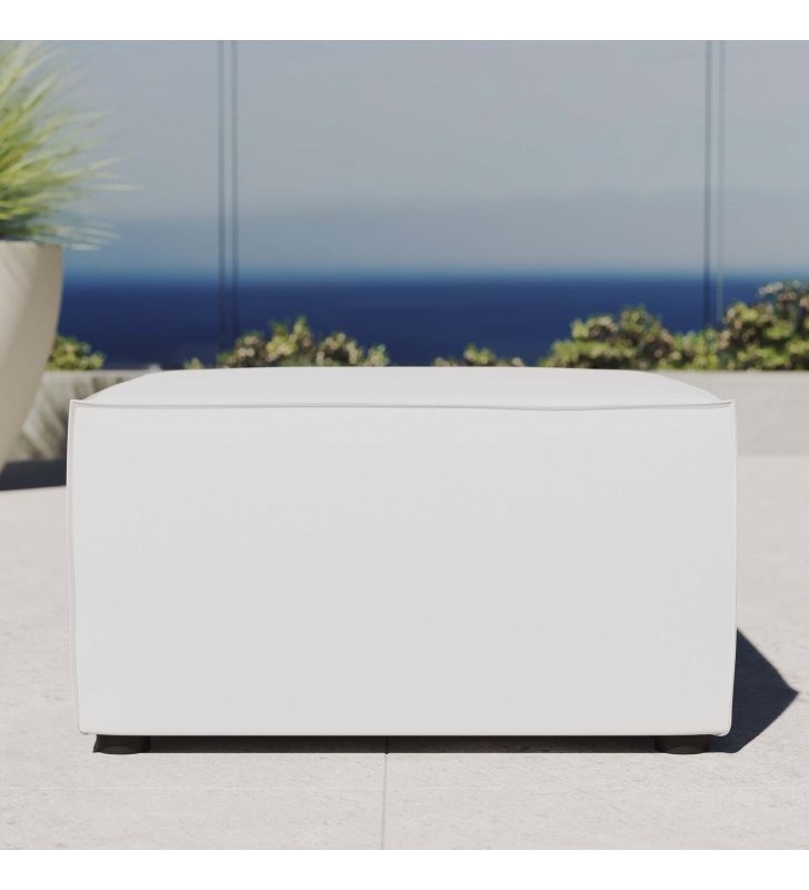 Saybrook Outdoor Patio Upholstered Sectional Sofa Ottoman in White - Lexmod