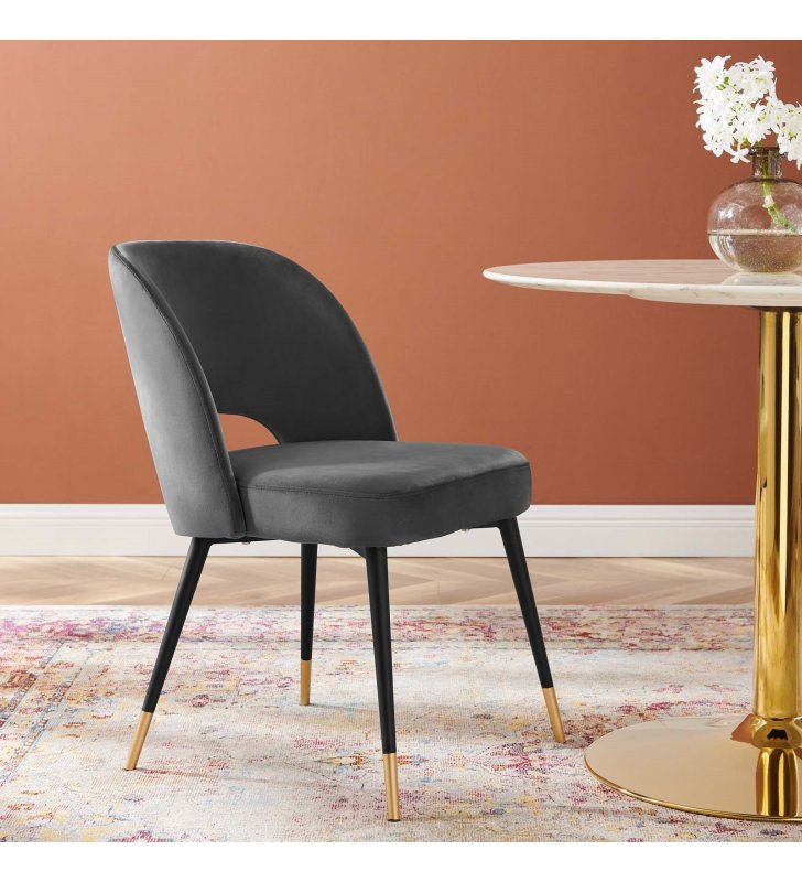 Rouse Performance Velvet Dining Side Chair in Charcoal - Lexmod