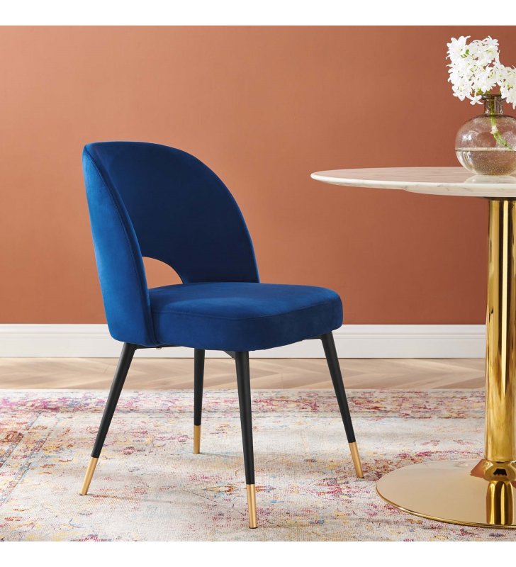 Rouse Performance Velvet Dining Side Chair in Navy - Lexmod