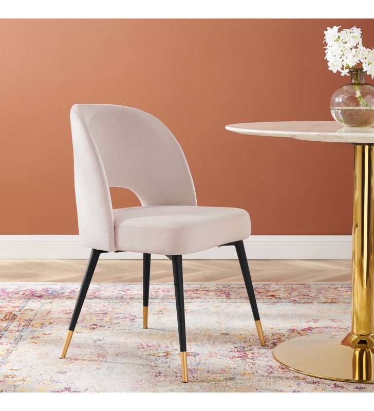 Rouse Performance Velvet Dining Side Chair in Pink - Lexmod