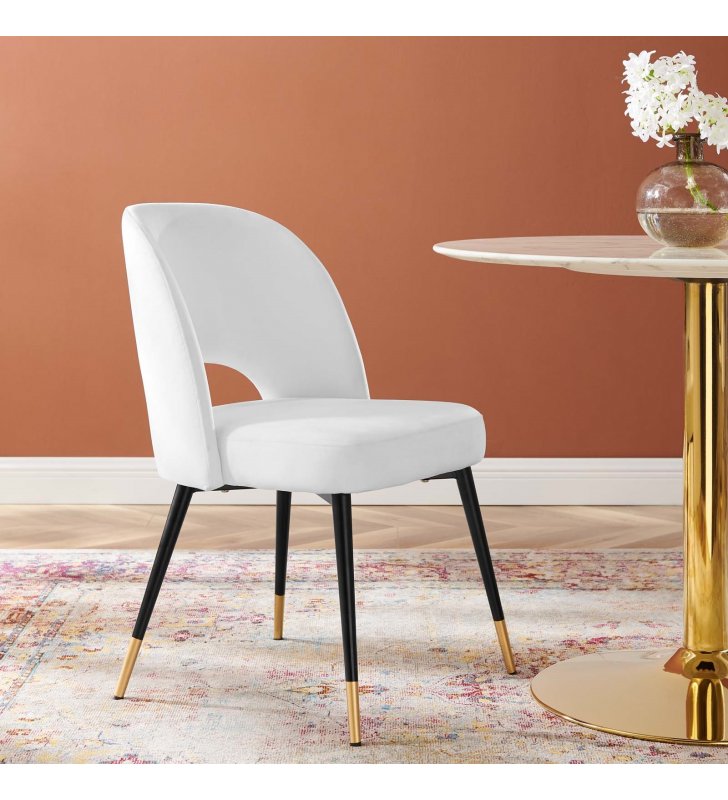 Rouse Performance Velvet Dining Side Chair in White - Lexmod