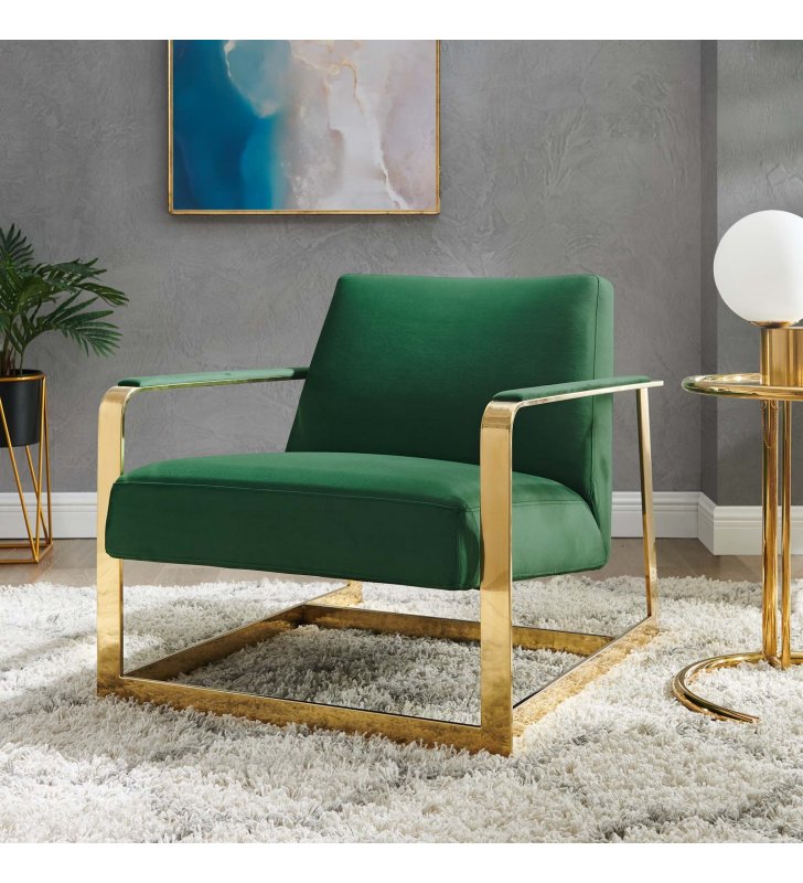 Seg Performance Velvet Accent Chair in Gold Emerald - Lexmod