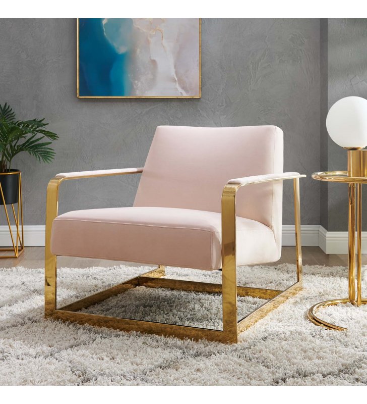 Seg Performance Velvet Accent Chair in Gold Pink - Lexmod