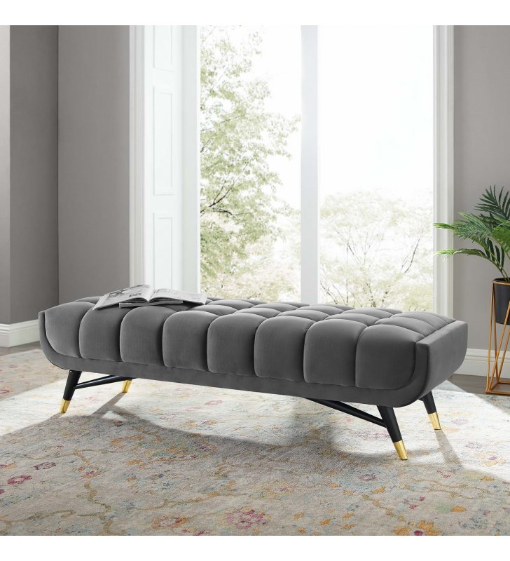 Adept 60" Performance Velvet Bench in Gray - Lexmod