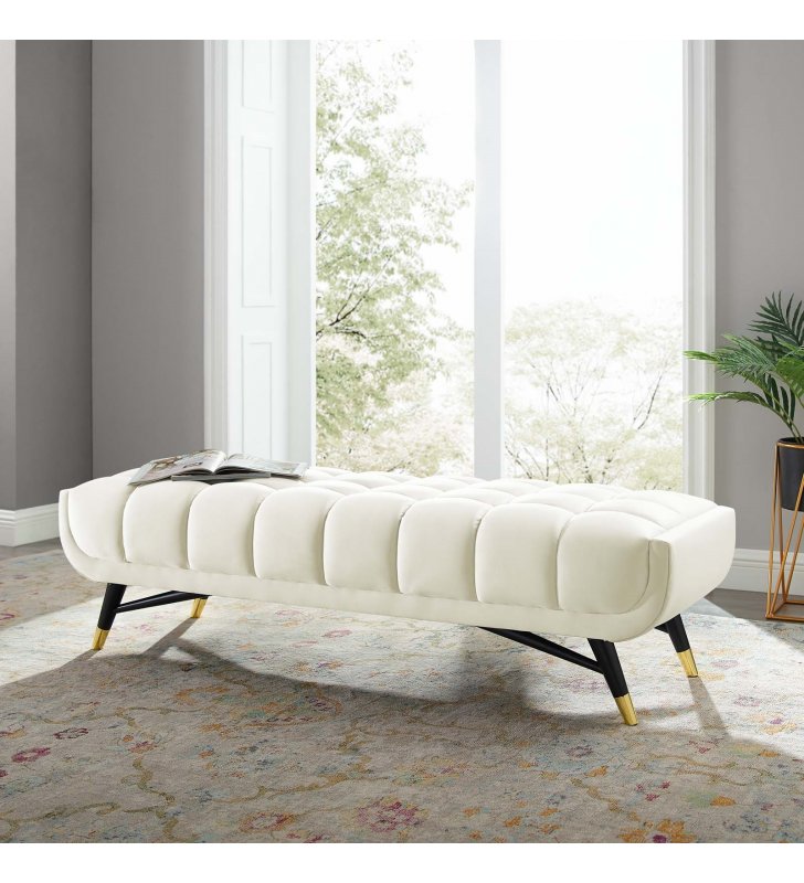 Adept 60" Performance Velvet Bench in Ivory - Lexmod