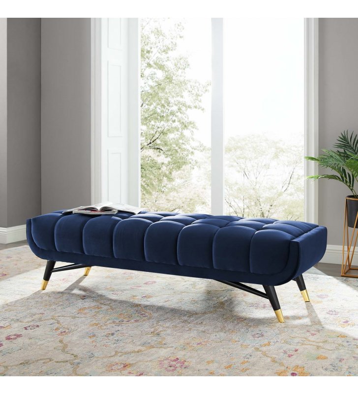 Adept 60" Performance Velvet Bench in Midnight Blue - Lexmod