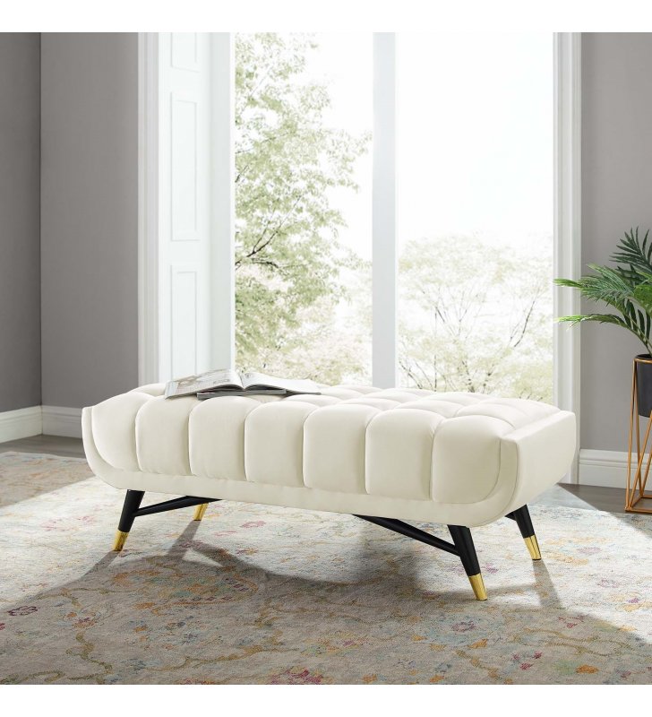 Adept 47.5" Performance Velvet Bench in Ivory - Lexmod